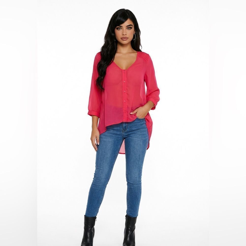 Pins and needles pink fuchsia high low blouse